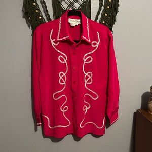 Diane Von Furstenberg Hot Pink Rope-Trim Silk Blouse